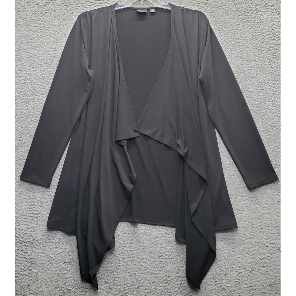 Tribal Cardigan Womens L Black Draped Asymmetrical Hem Long Sleeve Open Front